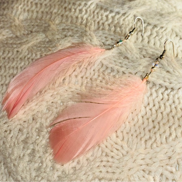 🪶 Peachy-Pink Boho Feather Festival Earrings | OOAK Handcrafted With Love 🍑 - Picture 11 of 13